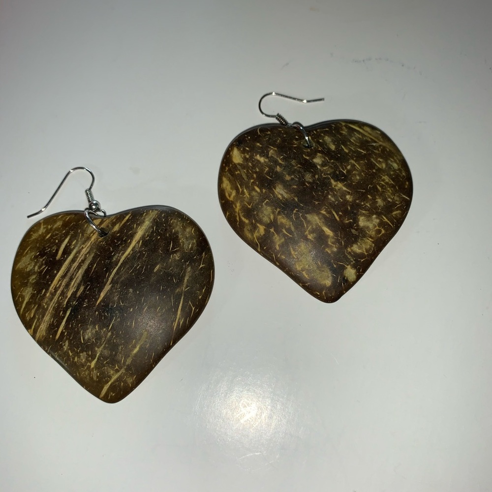 Heart Shaped Coconut Earrings NWT
